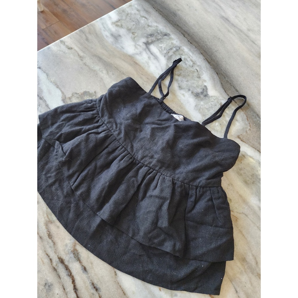 Petal + Pup Black 100% Linen Tiered Peplum Cami Top Small Adjustable Straps